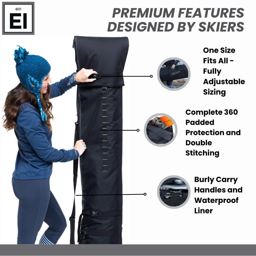 image:imageElement Equipment Padded Ski Bag Adjustable One Size Fits All Travel Ski BagBlackGrey