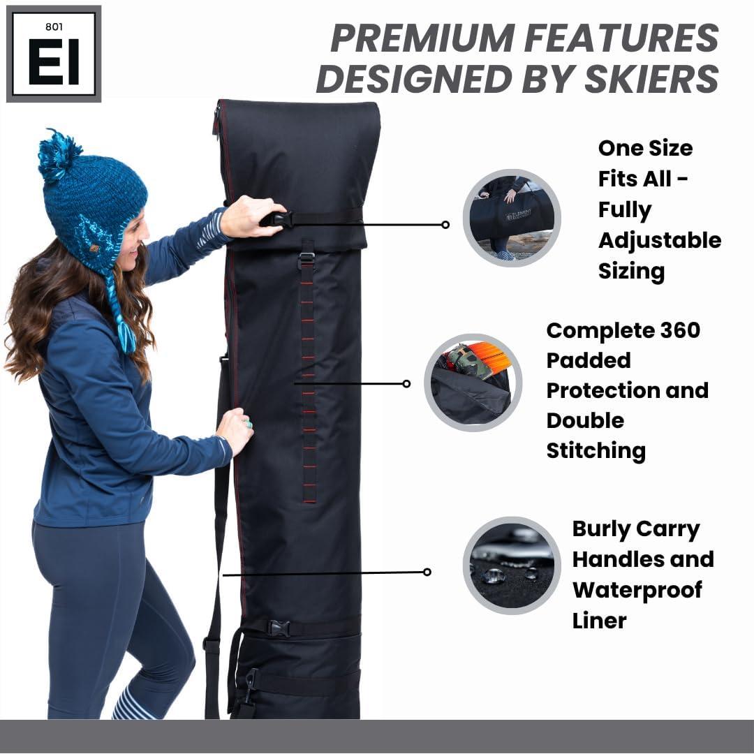 image:imageElement Equipment Padded Ski Bag Adjustable One Size Fits All Travel Ski BagBlackRed