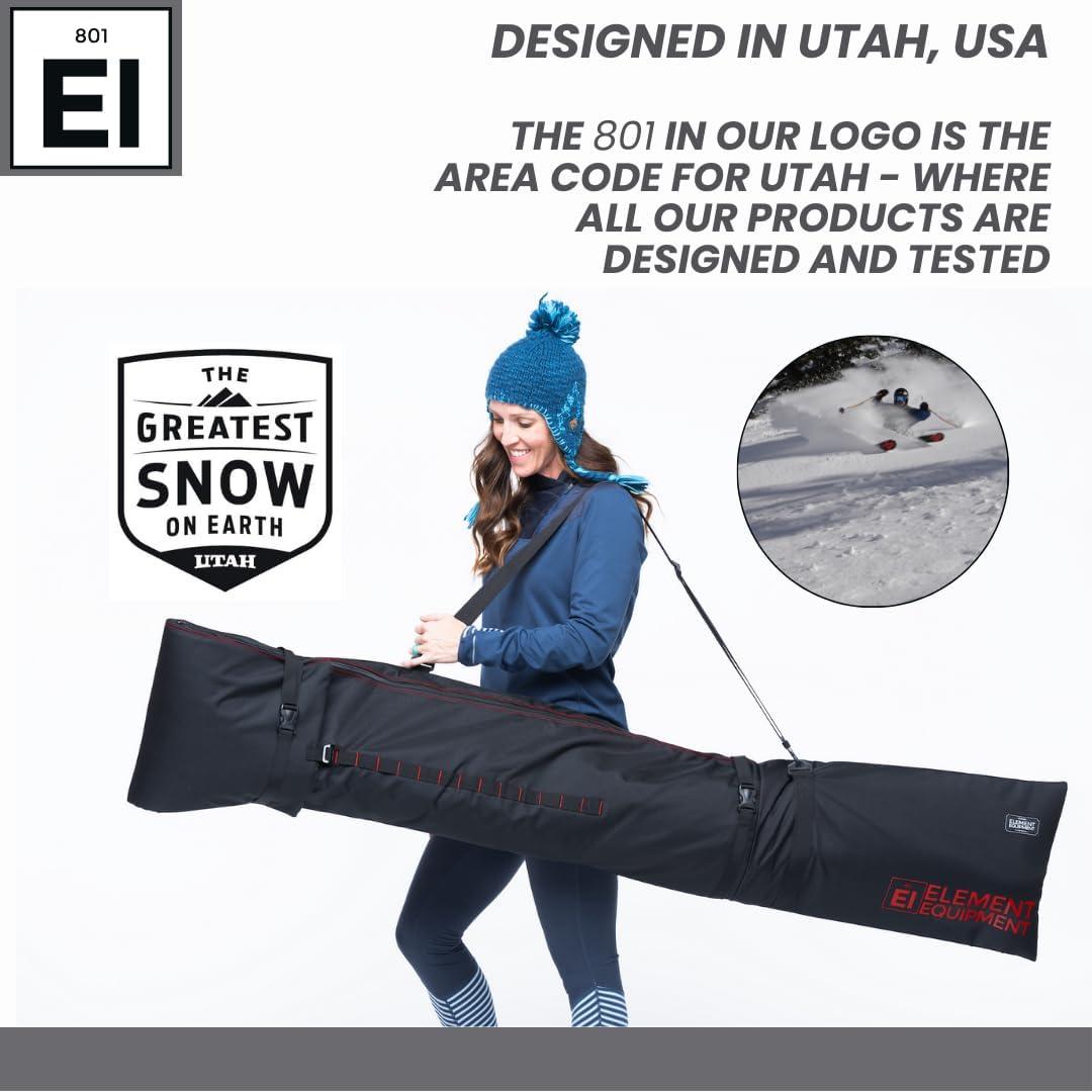 image:imageElement Equipment Padded Ski Bag Adjustable One Size Fits All Travel Ski BagBlackRed